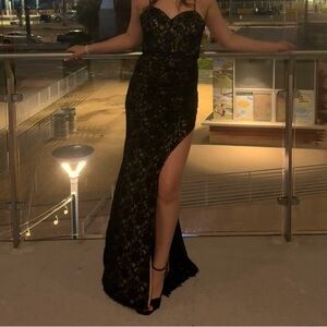 Long Black slit prom dress
